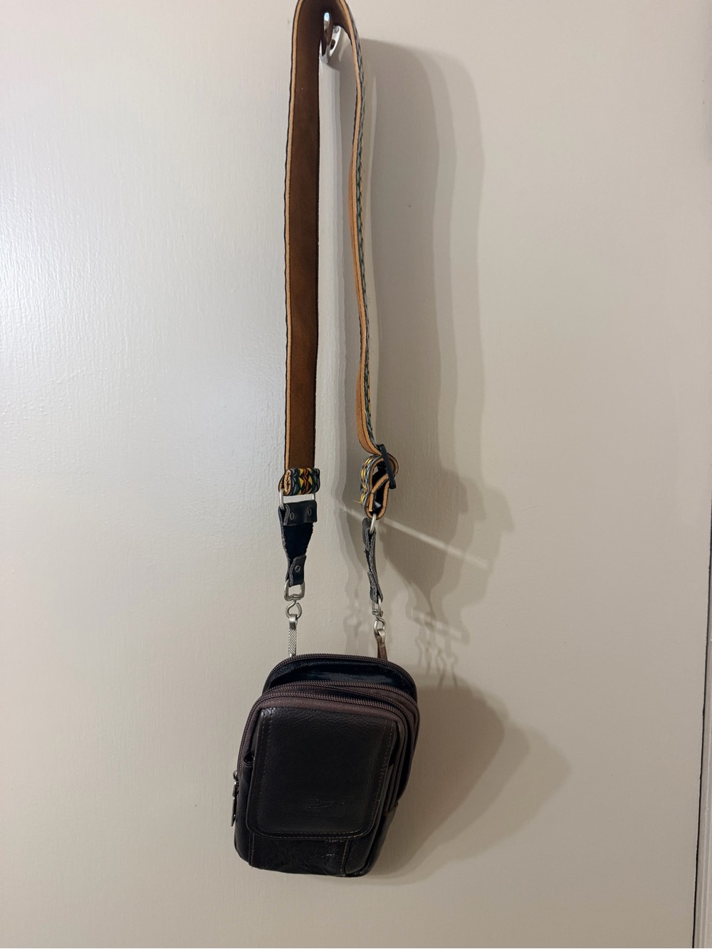 Unisex Small Crossbody Leather Bag in Dark Brown